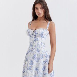 House of CB CARMEN Blue Print Bustier Sundress - Size Small - BNWOT